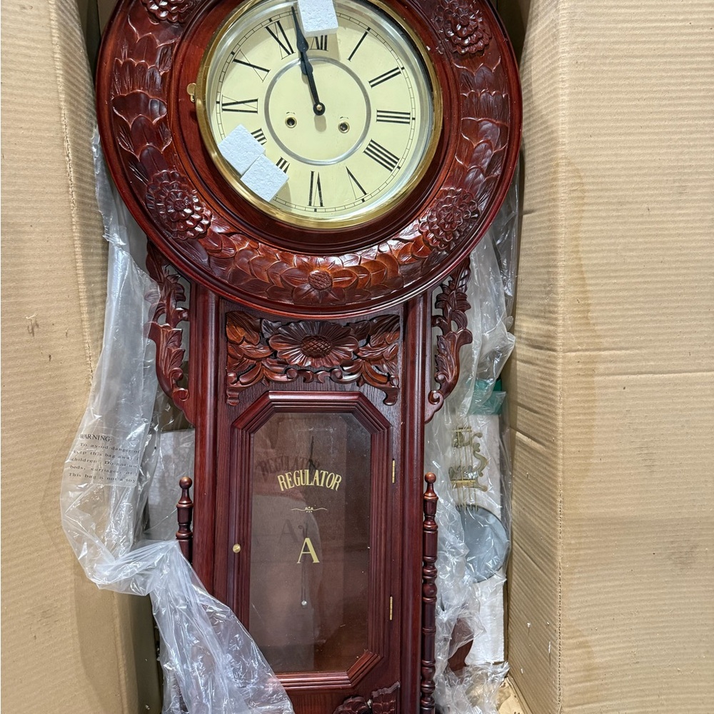 Classic Brown Pendulum Wall Clock with Roman Numerals